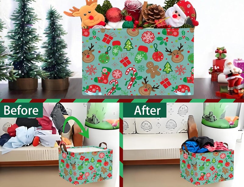 BOOHIT Large Christmas Gifts Empty Baskets Kids Collapsible Holiday Storage Bin with Handle (Deer Head Red Socks Hat) - Image 5